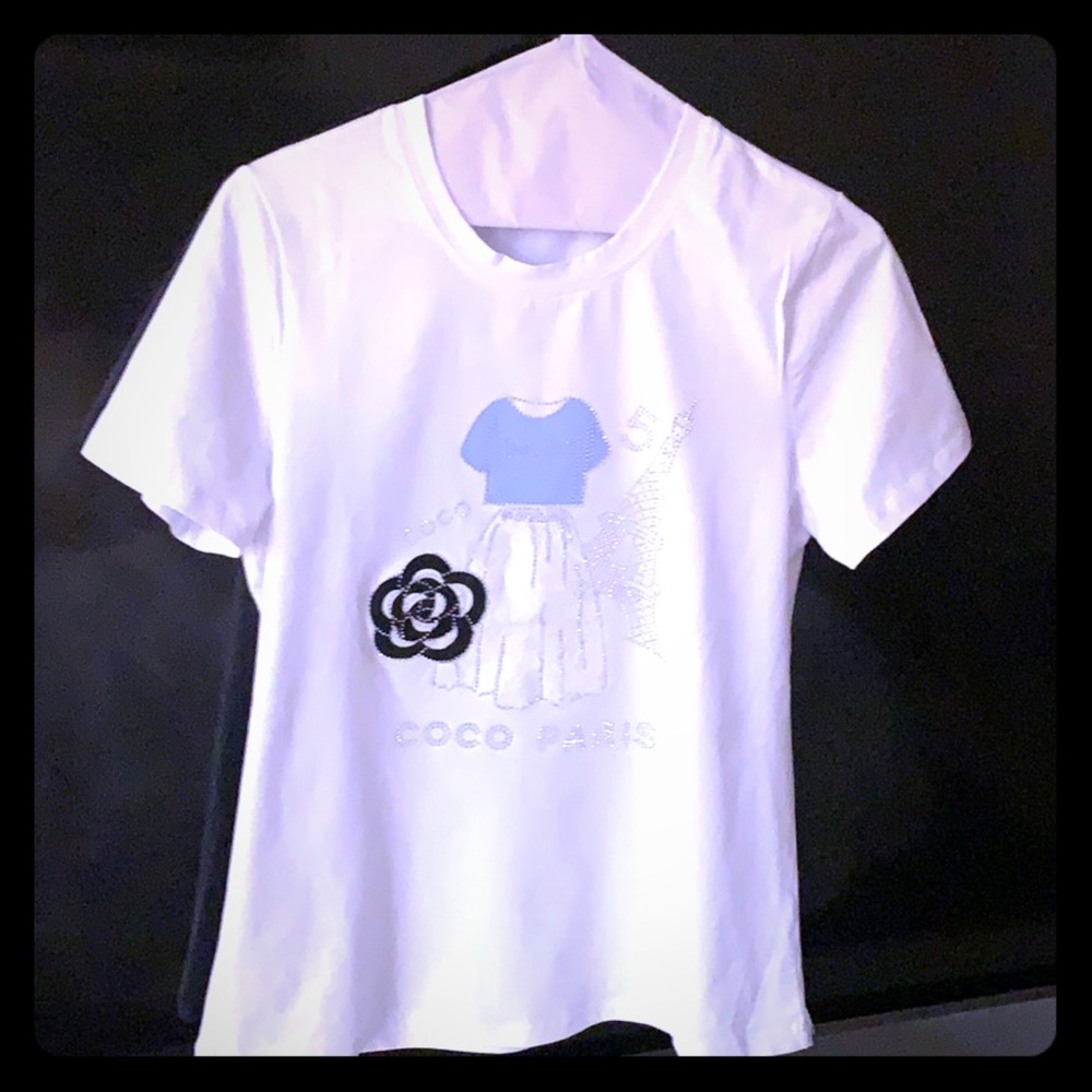 NEW COCO “Chanel” large white T Shirt with sparkle